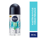 Nivea Men Cool Kick Fresh Roll-On Deodorant - 48 Hour Protection, Alcohol-Free, Long-Lasting Freshness