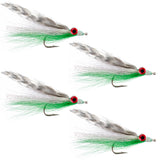 Clousers Deep Minnow Grizzly Green Streamer- 4 Saltwater Flies - Size 1/0