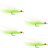 Clousers Deep Minnow Charteuse/White Streamer- 4 Saltwater Flies - 1/0