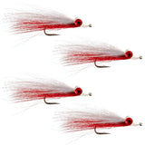 Clousers Deep Minnow Red/White Streamer- 4 Saltwater Flies - Size 1/0