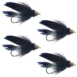 Cone Head Black Muddler Minnow Streamer Fly  - 4 Flies Size 8