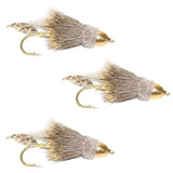 3 Pack Cone Head Muddler Minnow Trout and Bass Streamer Fly - Size 10