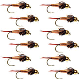 Barbless Bead Head Copper John Nymph Fly 1 Dozen  Fishing Flies -  Hook Size 10