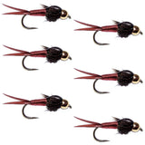 Barbless Bead Head Red Copper John Nymph Fly  - 6 Flies Hook Size 12