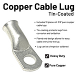 8 Gauge Welding Battery Kit - Includes 10 pieces of 3/8" Tinned Copper Cable Lugs and 3 Feet Black Heat Shrink Tubing