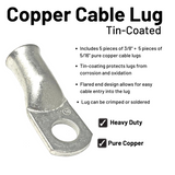 4/0 Gauge Welding Battery Cable Kit - Includes 5 pieces of 3/8" + 5 pieces of 5/16" Tinned Copper Cable Lugs and 3 Feet Black Heat Shrink Tubing