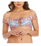 Raisins Juniors Off-The-Shoulder Strappy Lace Front Bikini Top