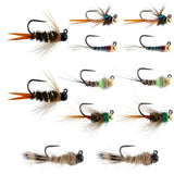 Tactical Euro Nymph Collection - 12 Tungsten Bead Flies  -  Sizes 12, 14, 16