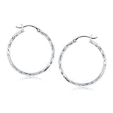 14k White Gold Diamond Cut Hoop Earrings