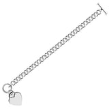 Sterling Silver Rhodium Plated Rolo Style Heart Charmed Chain Bracelet
