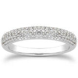14k White Gold Triple Multi-Row Micro- Pave Diamond Wedding Ring Band