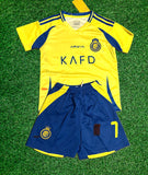 Ronaldo Yellow Al Nassr Kids Away Soccer Jersey Kit Youth Toddler Sizes