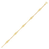 14k Yellow Gold Anklet with Fancy Diamond Shape Filigree Stations