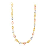14k Tri Color Gold High Polish Puffed Mariner Link Chain