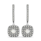 14k White Gold Double Halo Cushion Outer Shaped Diamond  Earrings (3/4 cttw)