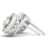 14k White Gold Round Diamond Halo Milgrain Border Earrings (3/4 cttw)