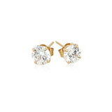 14k Yellow Gold Stud Earrings with White Hue Faceted Cubic Zirconia