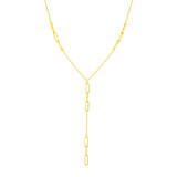 14K Yellow Gold Lariat Necklace with Paperclip Chain Stations