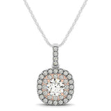 14k White And Rose Gold Cushion Shape Halo Diamond Pendant (1/2 cttw)