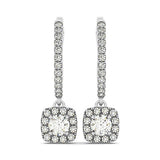 Cushion Shape Halo Style Diamond Drop Earrings in 14k White Gold (1/2 cttw)