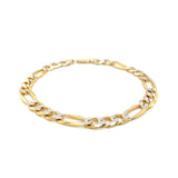 7.0mm 14K Yellow Two Tone Solid Pave Figaro Bracelet
