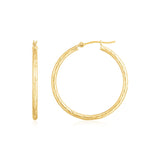 14K Yellow Gold Diamond Cut Hoop Earrings