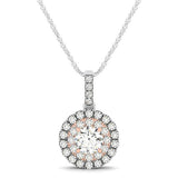 Round Shape Halo Diamond Pendant in 14k White and Rose Gold (1/2 cttw)