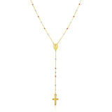 14k Tri Color Gold Lariat Rosary Necklace