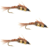 3 Pack Double Bead Pheasant Tail Nymph Fly Fishing Flies Hook Size 12