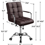 Dark Brown Modern Faux Leather Mid-Back Office Chair with Armrests and Wheels