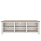 Farmhouse TV Stand in Grey Oak with Brown Wood Finish Top for TVs up to 70-inch