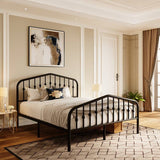 Queen Farmhouse Spindle Black Metal Platform Bed Frame with Headboard Footboard