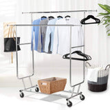 Heavy Duty Double Bar Clothes Hanging Garment Rack on Lockable Wheels