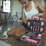 Essential 65-Piece Pink Tool Set with Socket Set and Most-Used Tools for Do it Yourself Repairs and Maintenance - DT0001P