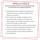 135 Piece Household Tool Set with Pivoting Dual-Angle 3.6 Volt Lithium-Ion Cordless Screwdriver - DT0773