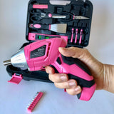 135 Piece Household Tool Kit Pink with Pivoting Dual-Angle 3.6 Volt Lithium-Ion Cordless Screwdriver - DT0773N1