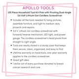 New and Improved 135 Piece Pink Household Tool Set with Pivoting Dual-Angle 3.6 Volt Lithium-Ion Cordless Screwdriver in Hard Case - DT0774P