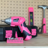New and Improved 135 Piece Pink Household Tool Set with Pivoting Dual-Angle 3.6 Volt Lithium-Ion Cordless Screwdriver in Hard Case - DT0774P