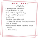 Ergonomic Stainless Steel, Lightweight, Foldable Black Utility Knife with Carabiner Clip and Fast-Change Blade - DT5017