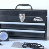 Ergonomic Stainless Steel, Lightweight, Foldable Black Utility Knife with Carabiner Clip and Fast-Change Blade - DT5017