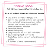 Pink 170 Piece Household Tool Kit with New and Improved Tool Box - DT7103P