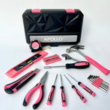 Apollo Tools New and Improved 39 Piece General Pink Tool Set in Storage Case for DIY Everyday Home Maintenance and Repairs- DT9711P