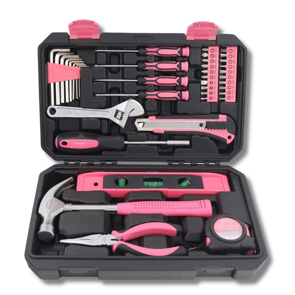 Apollo Tools New and Improved 39 Piece General Pink Tool Set in Storage Case for DIY Everyday Home Maintenance and Repairs- DT9711P