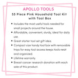 53 Piece Household Tool Kit with Tool Box Pink- DT9773P