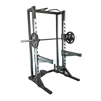 Deluxe Half Rack Complete Weight Set - Muscle D Fitness - Heavy Duty - Adjustable Safety Bars - Pull Up - Vertical Olympic Bar Storage