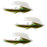 Dolly Llama Stinger Streamer Flies - 3 Olive and White  Size 4