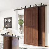 Double Bypass Ceiling Mounted Barn Door Hardware Kit | Matte Black