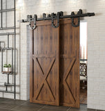 Horseshoe Black Double Bypass Barn Door Hardware Kit