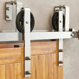 Spoke Wheel Brushed Nickel Double Bypass Barn Door Hardware Kit