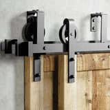 Spoke Wheel Black Double Bypass Barn Door Hardware Kit